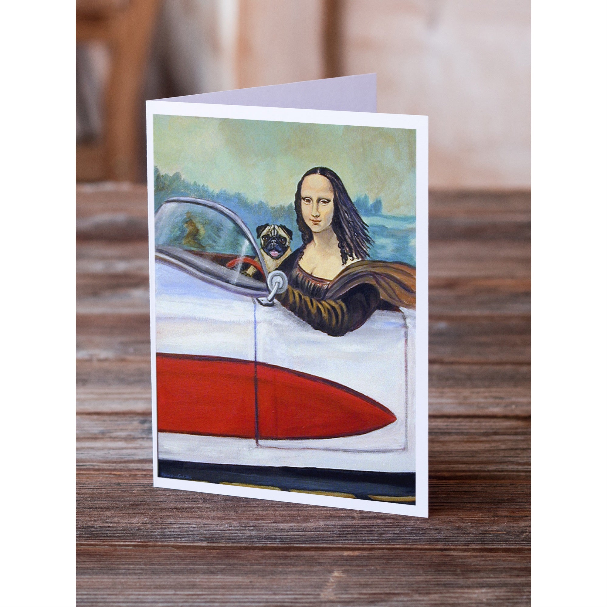 Fawn Pug And Mona Lisa Greeting Cards And Envelopes Pack Of 8
