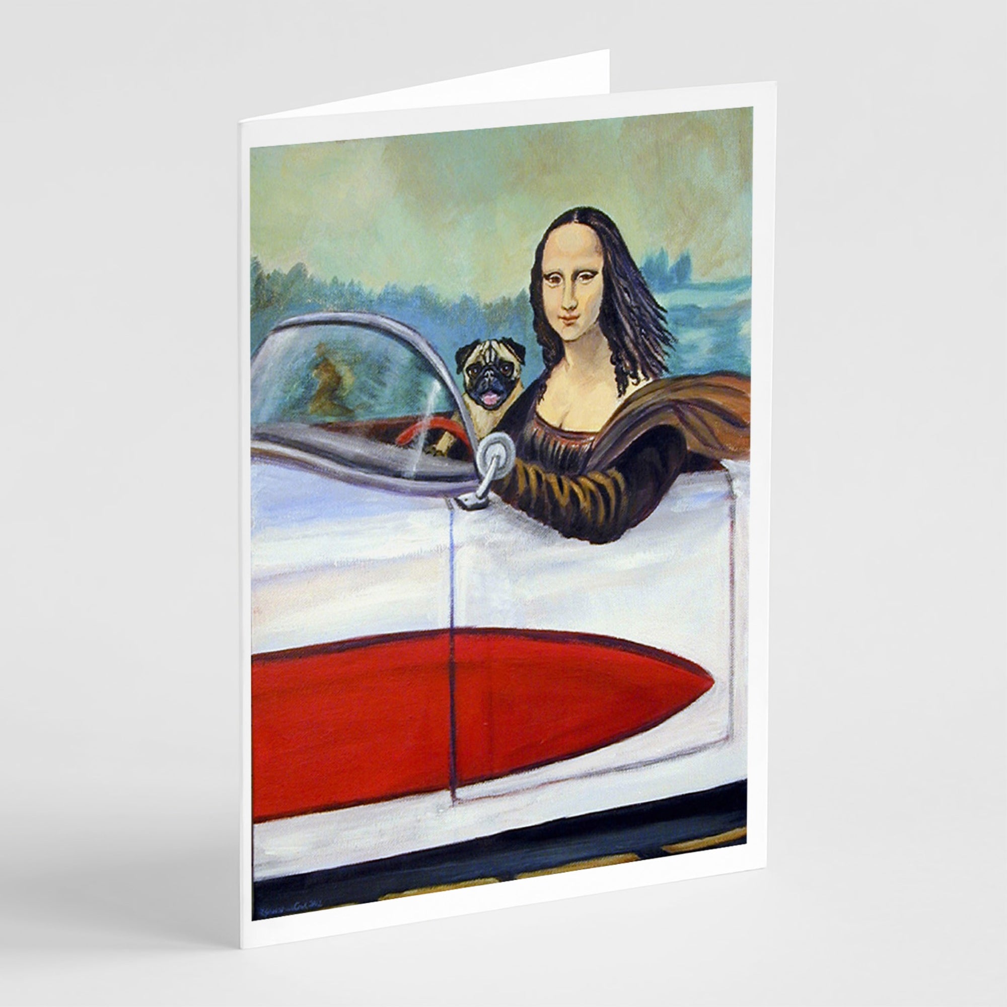 Fawn Pug And Mona Lisa Greeting Cards And Envelopes Pack Of 8
