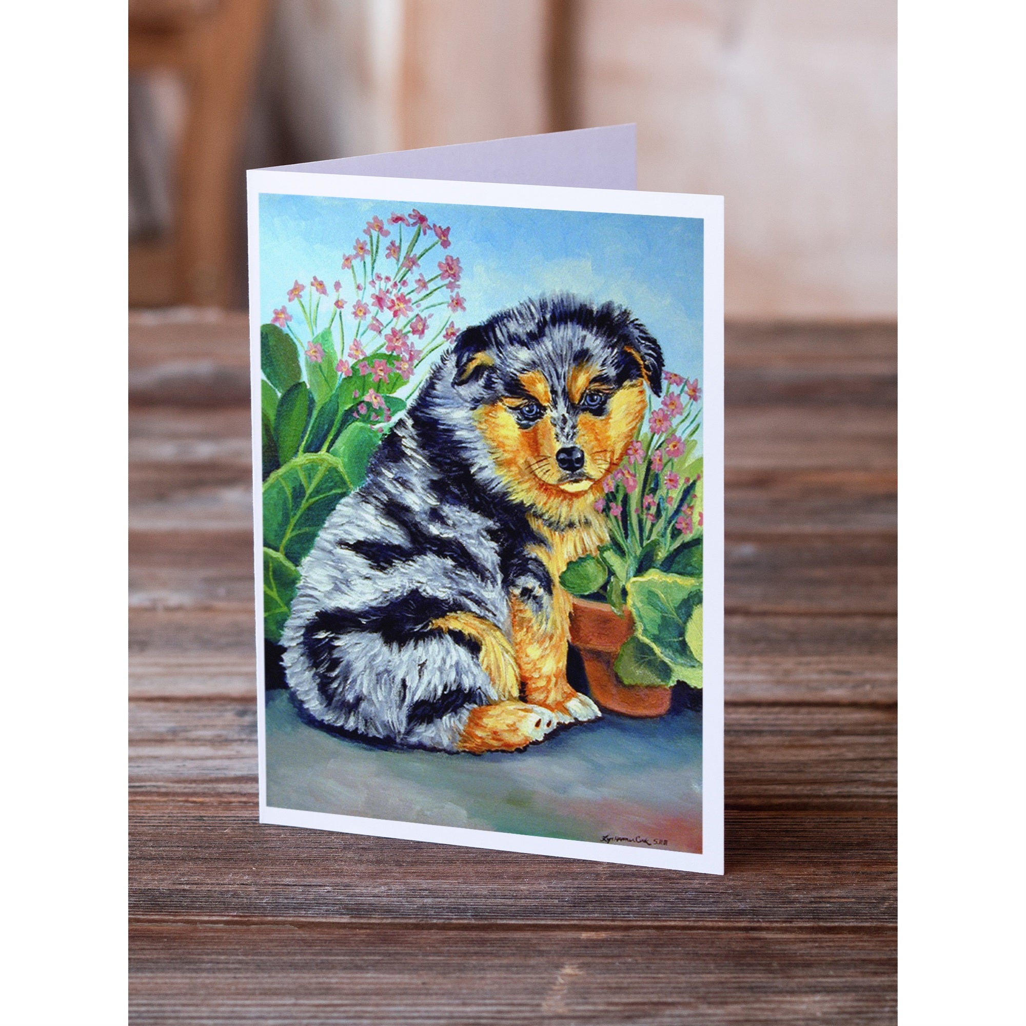 Australian Shepherd Puppy Greeting Cards And Envelopes Pack Of 8