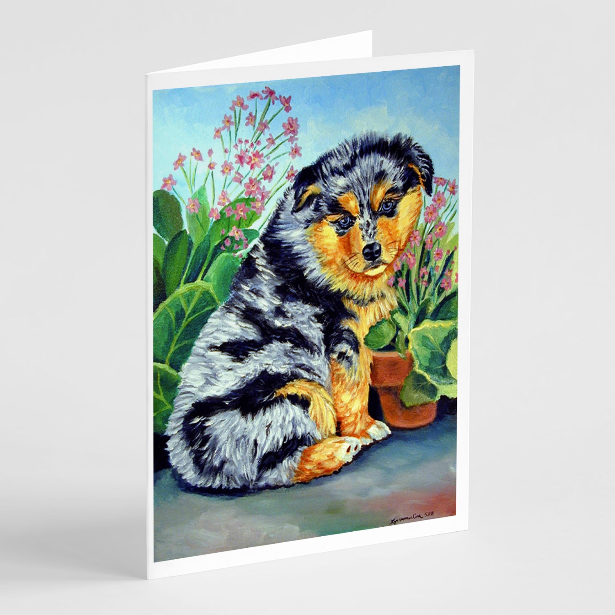 Australian Shepherd Puppy Greeting Cards And Envelopes Pack Of 8
