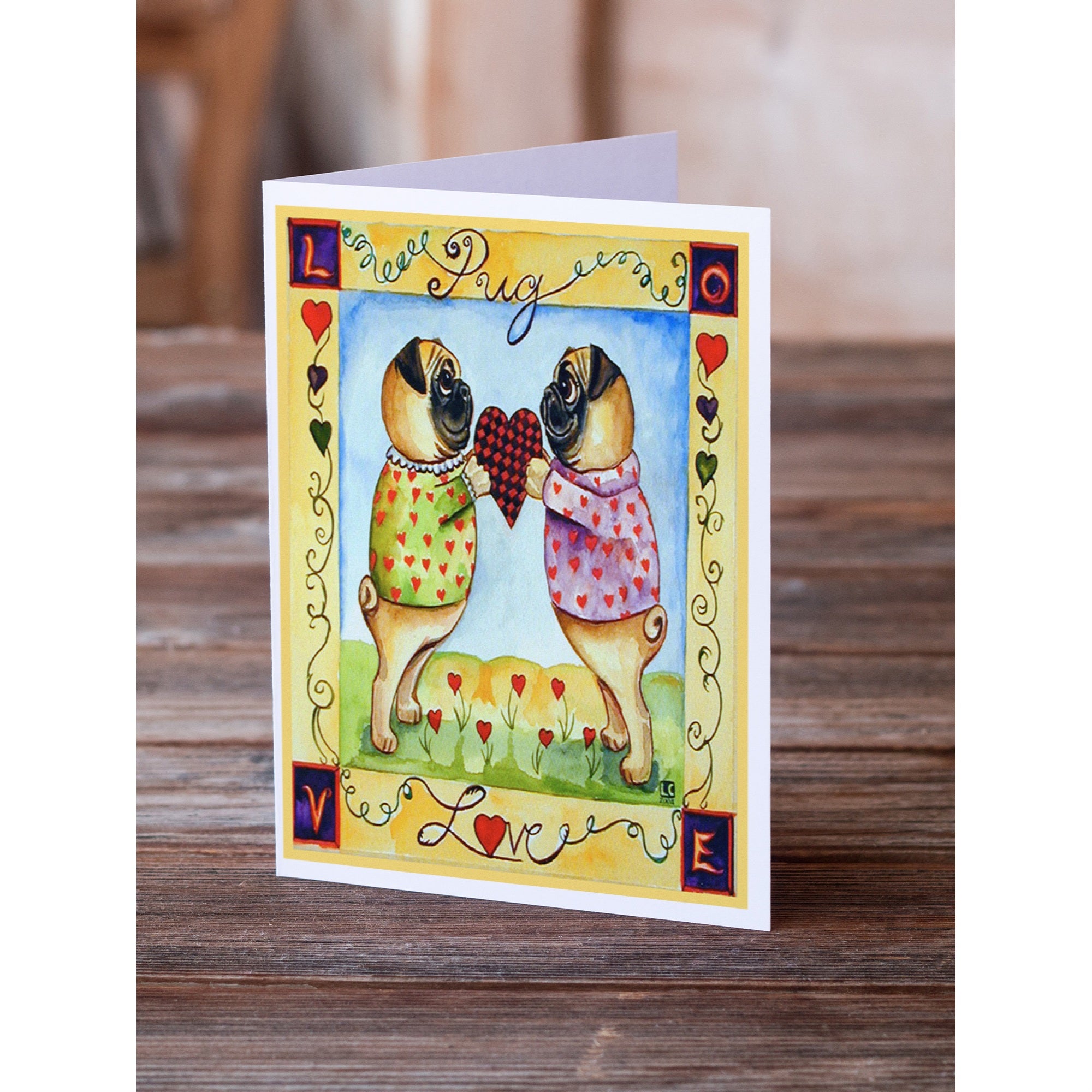 Pug Love Pug Love Valentine'S Day Greeting Cards And Envelopes Pack Of 8