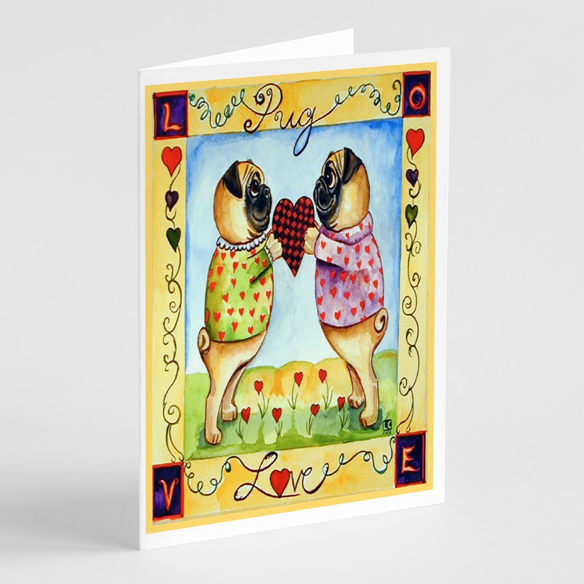 Pug Love Pug Love Valentine'S Day Greeting Cards And Envelopes Pack Of 8