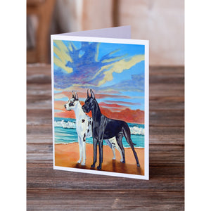 At Sunset Great Dane Harlequin And Black Greeting Cards And Envelopes Pack Of 8