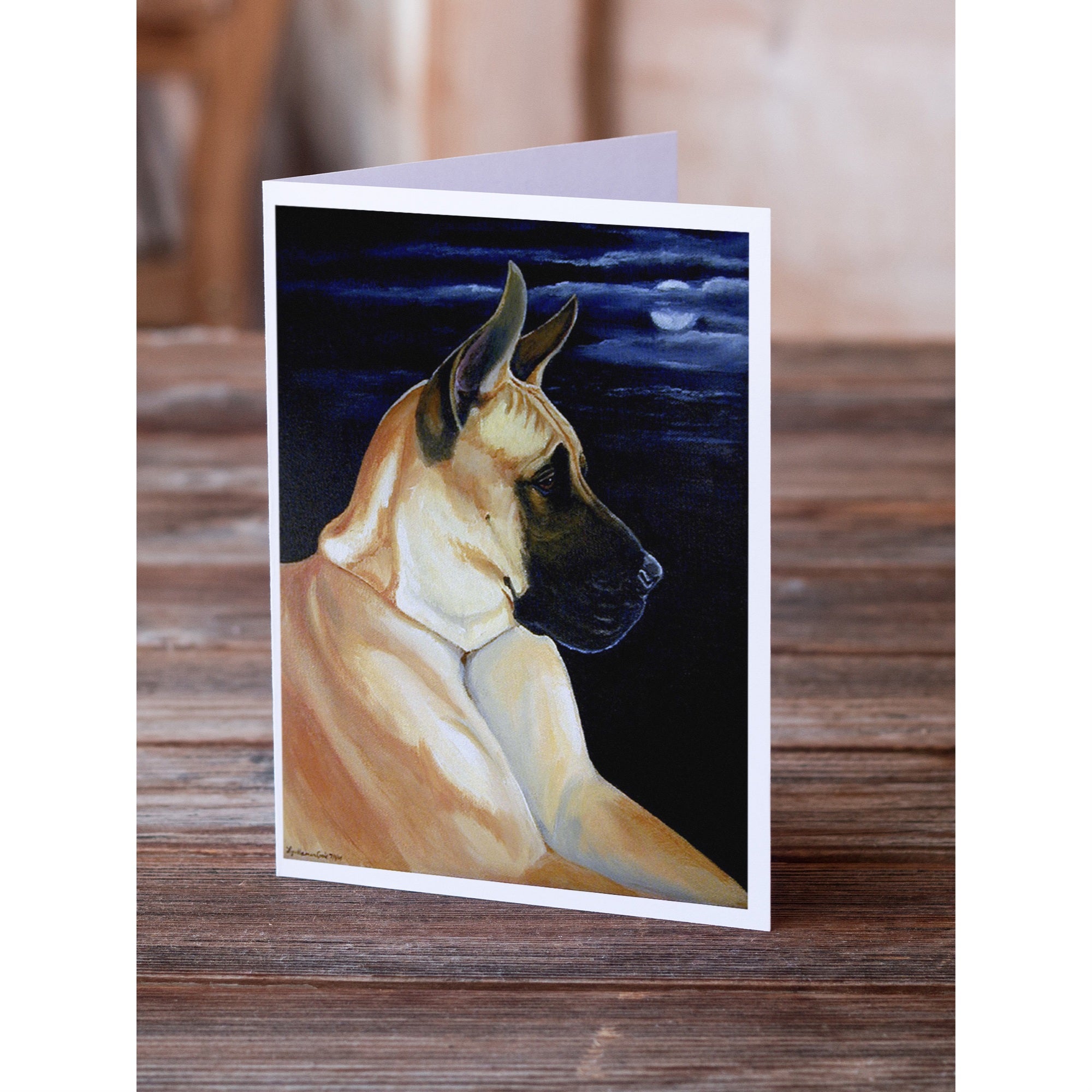 Fawn Great Dane In The Moonlight Greeting Cards And Envelopes Pack Of 8
