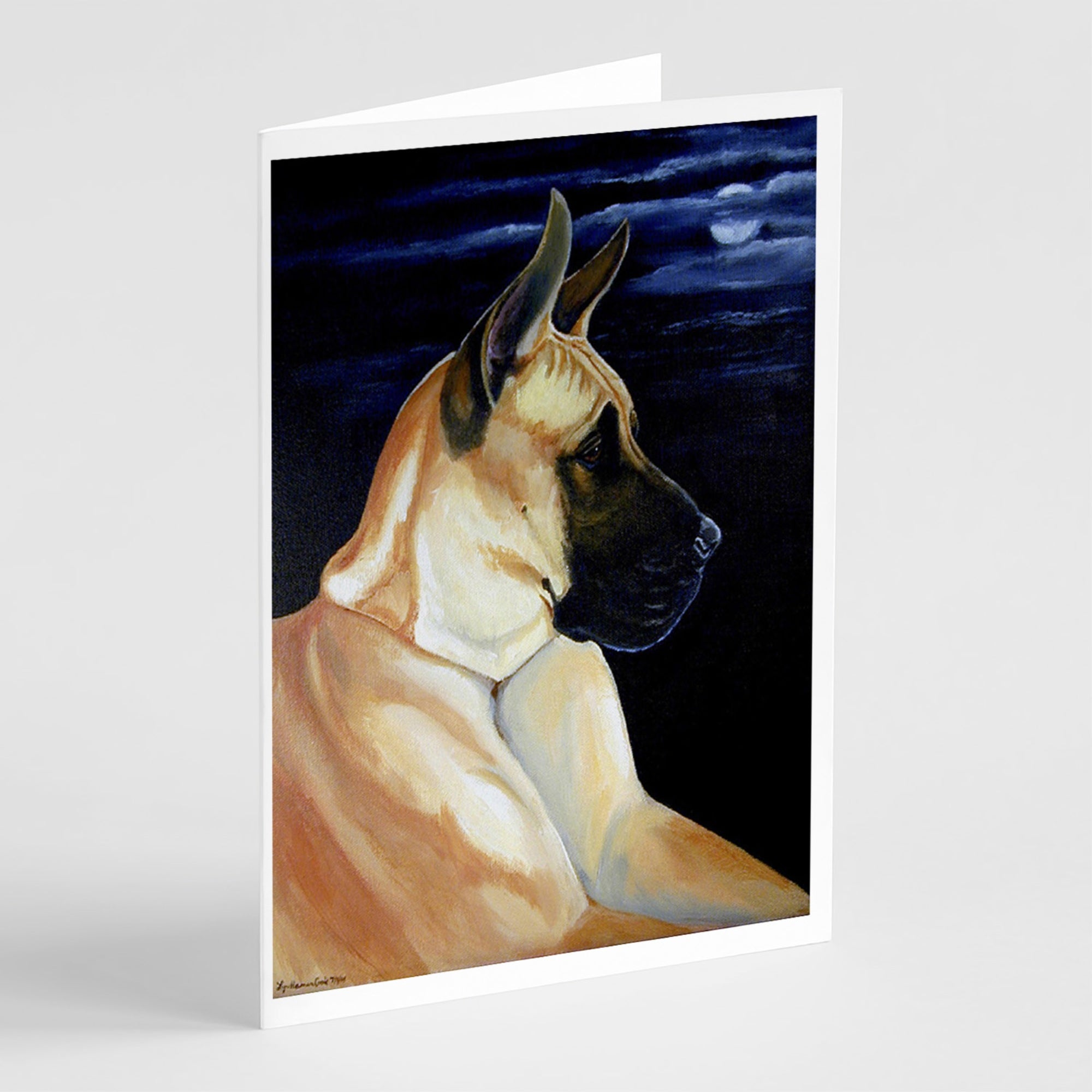 Fawn Great Dane In The Moonlight Greeting Cards And Envelopes Pack Of 8