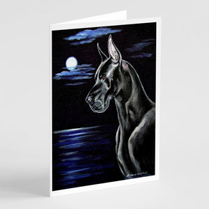 Black Great Dane In The Moonlight Greeting Cards And Envelopes Pack Of 8