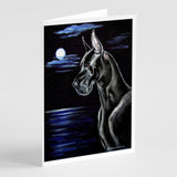 Black Great Dane In The Moonlight Greeting Cards And Envelopes Pack Of 8