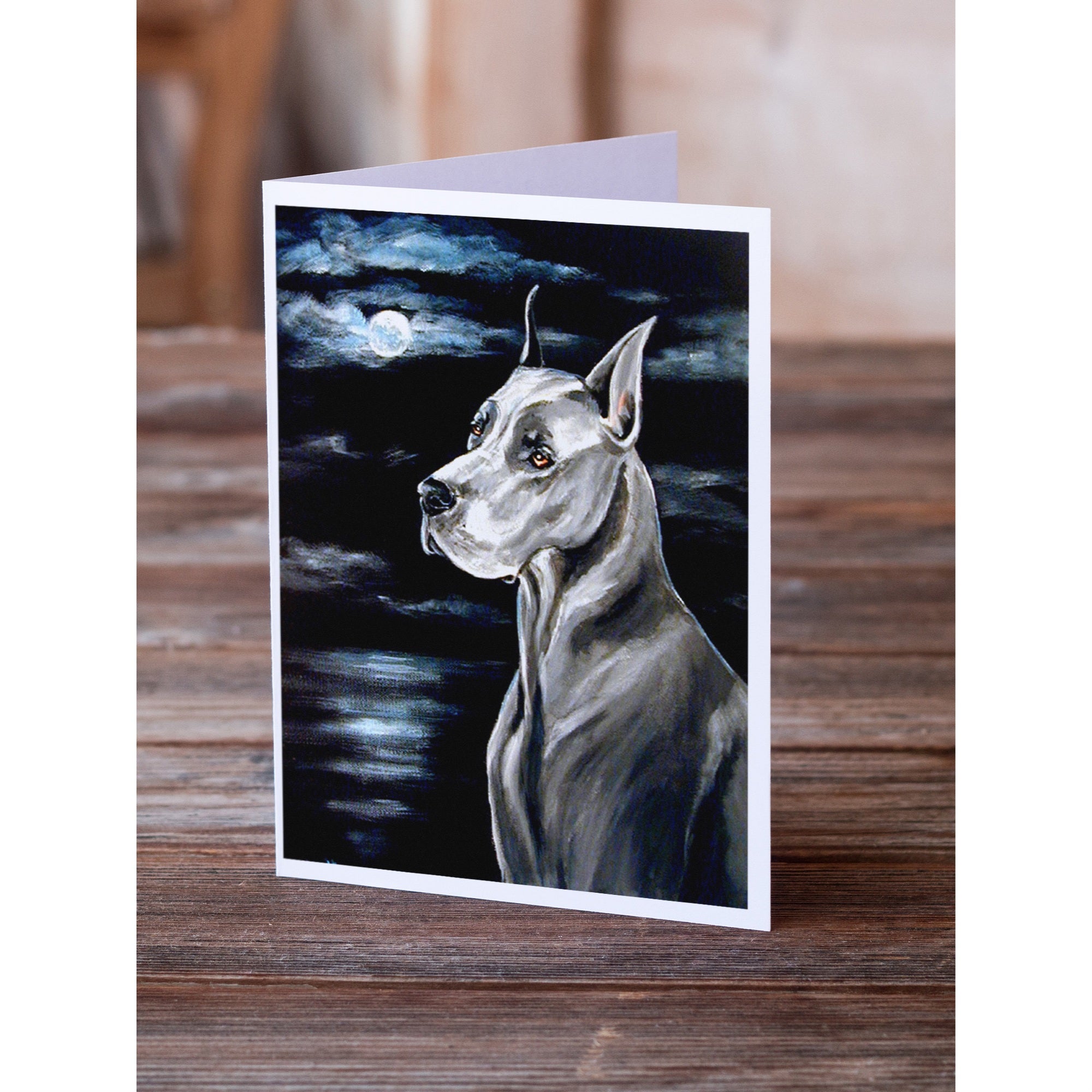 Great Dane Moonlight Greeting Cards And Envelopes Pack Of 8