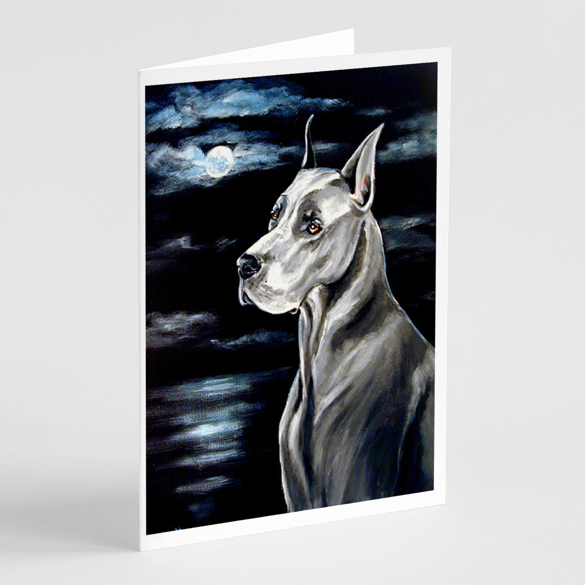 Great Dane Moonlight Greeting Cards And Envelopes Pack Of 8