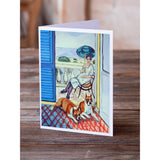 Lady With Her Boxer Greeting Cards And Envelopes Pack Of 8