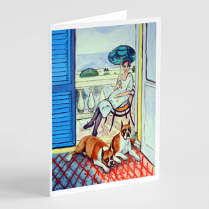 Lady With Her Boxer Greeting Cards And Envelopes Pack Of 8