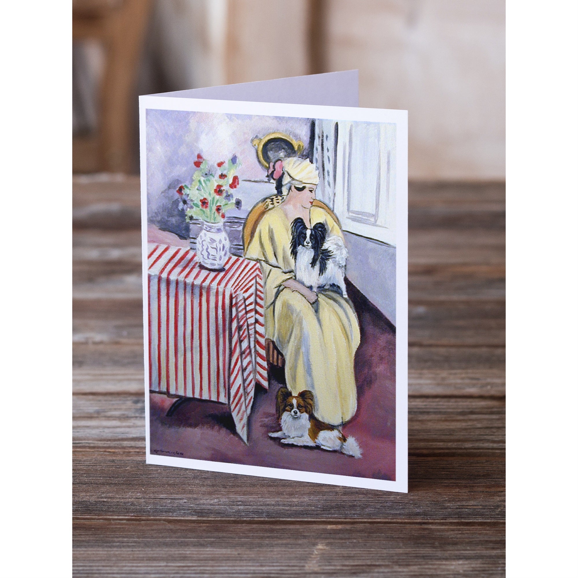 Lady With Her Papillon Greeting Cards And Envelopes Pack Of 8
