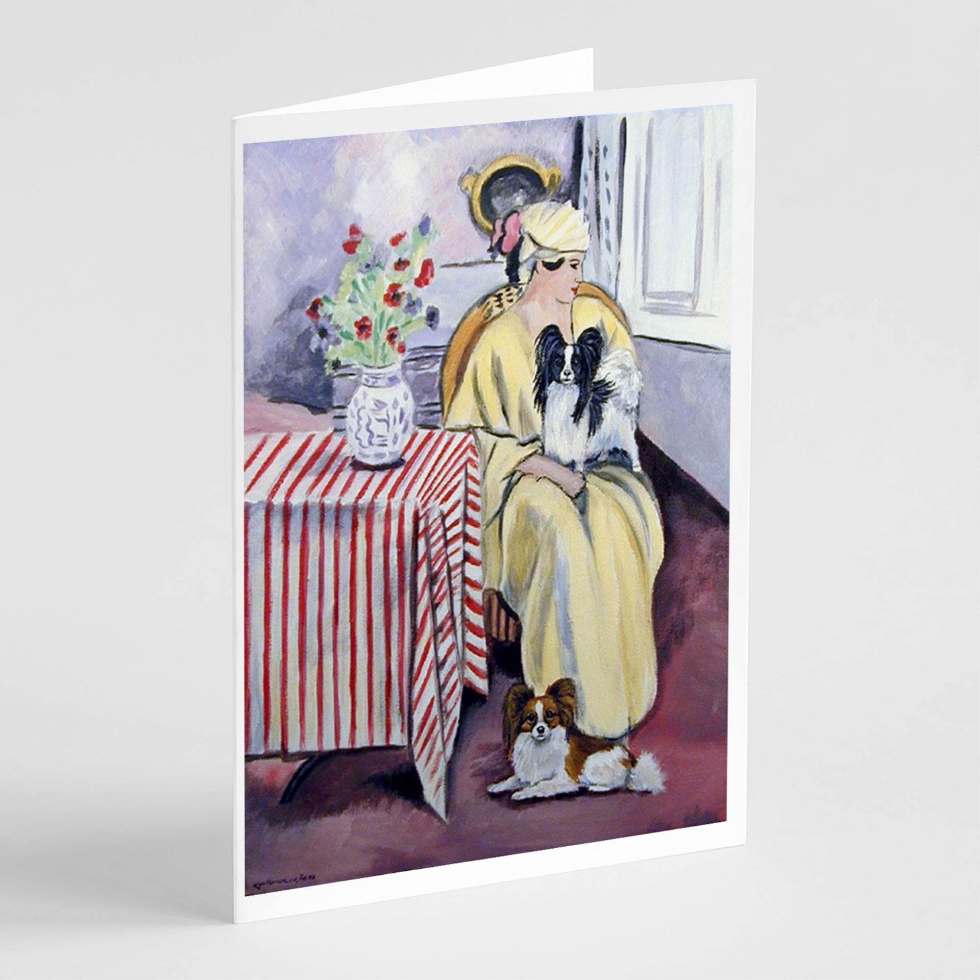 Lady With Her Papillon Greeting Cards And Envelopes Pack Of 8