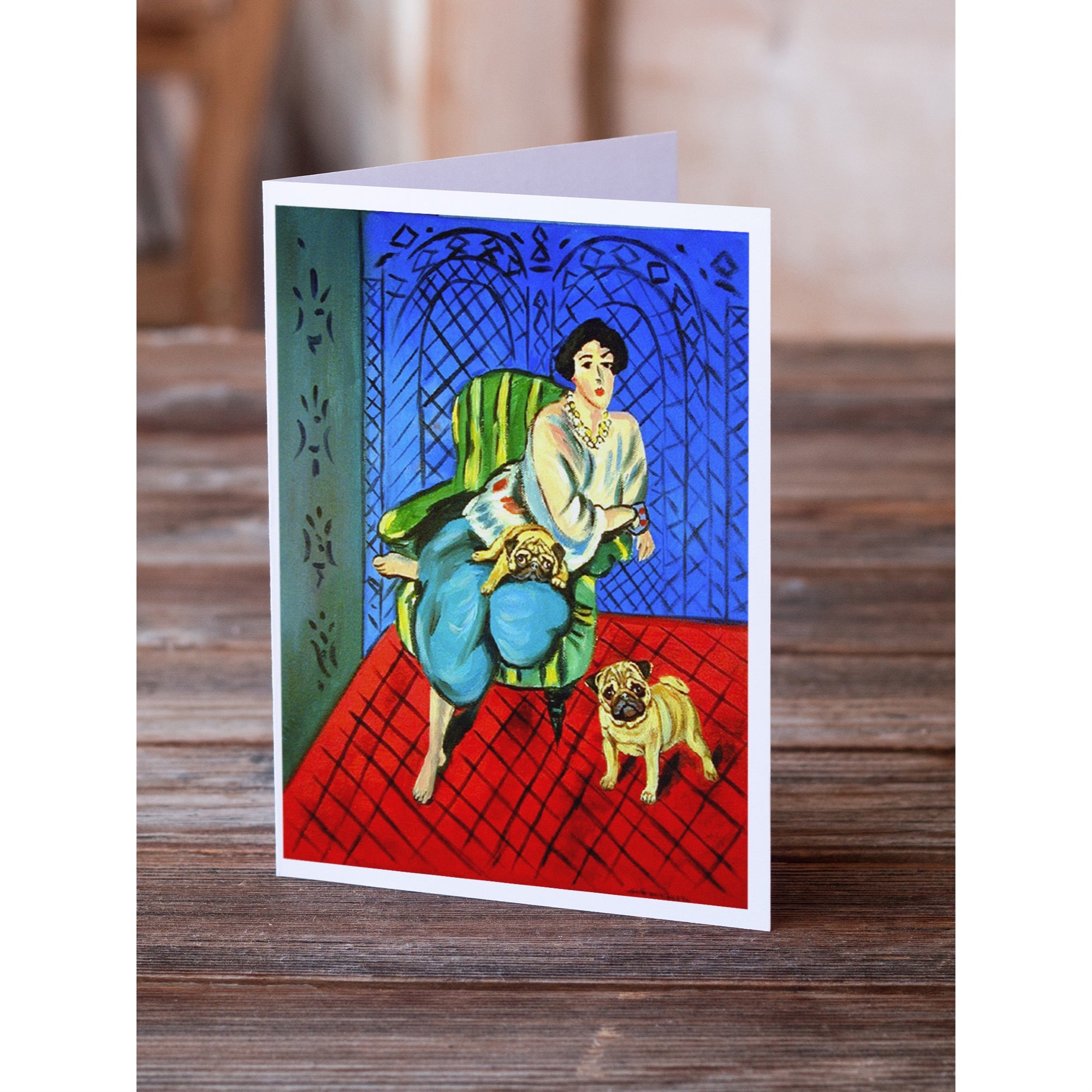 Lady With Her Fawn Pug Greeting Cards And Envelopes Pack Of 8