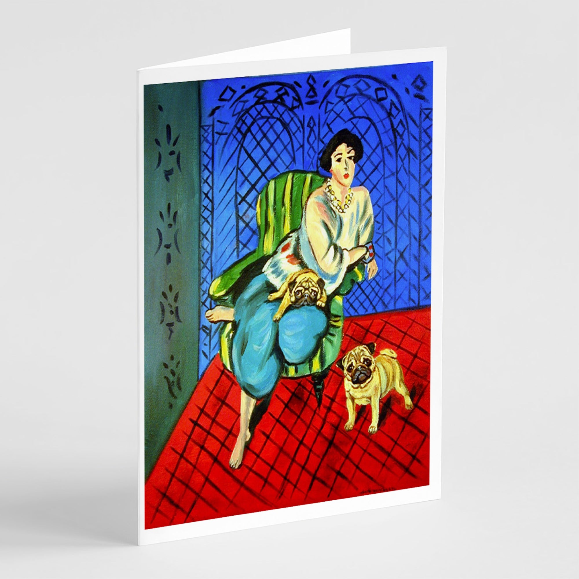 Lady With Her Fawn Pug Greeting Cards And Envelopes Pack Of 8