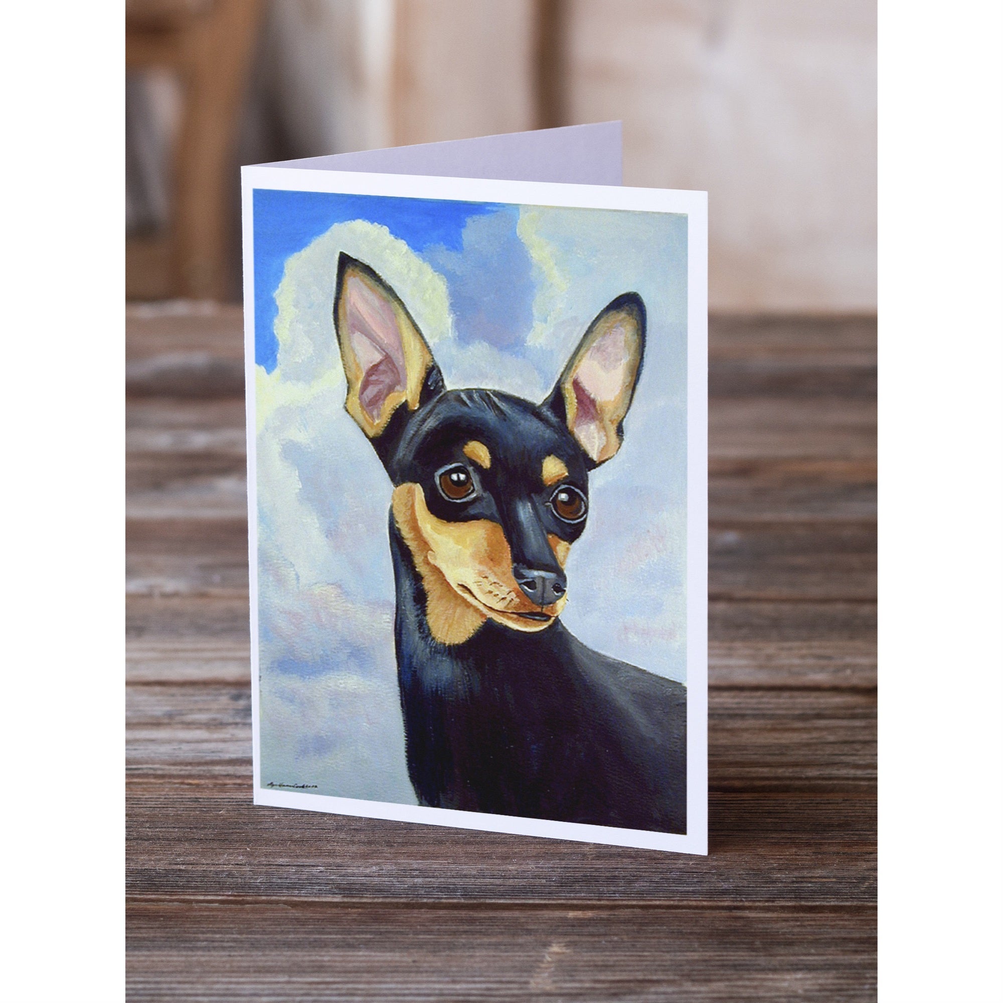Min Pin Black And Tan Greeting Cards And Envelopes Pack Of 8