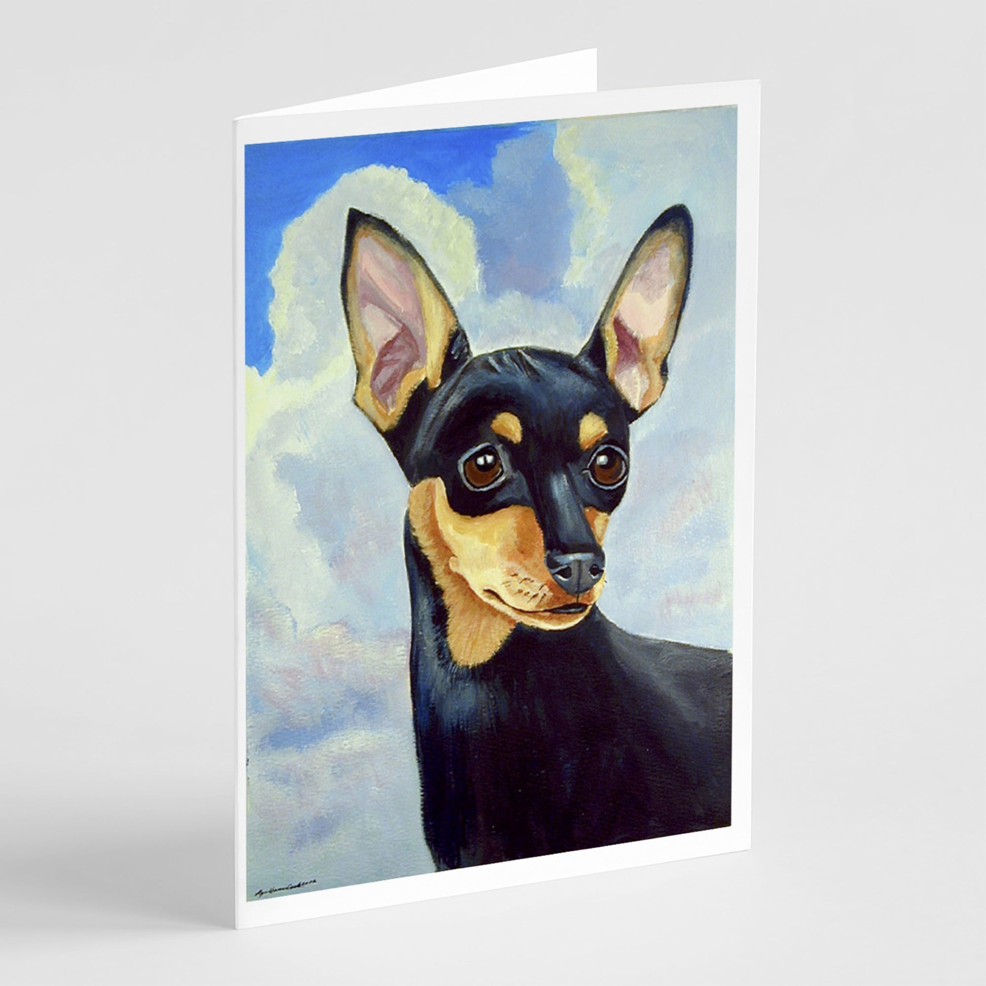 Min Pin Black And Tan Greeting Cards And Envelopes Pack Of 8