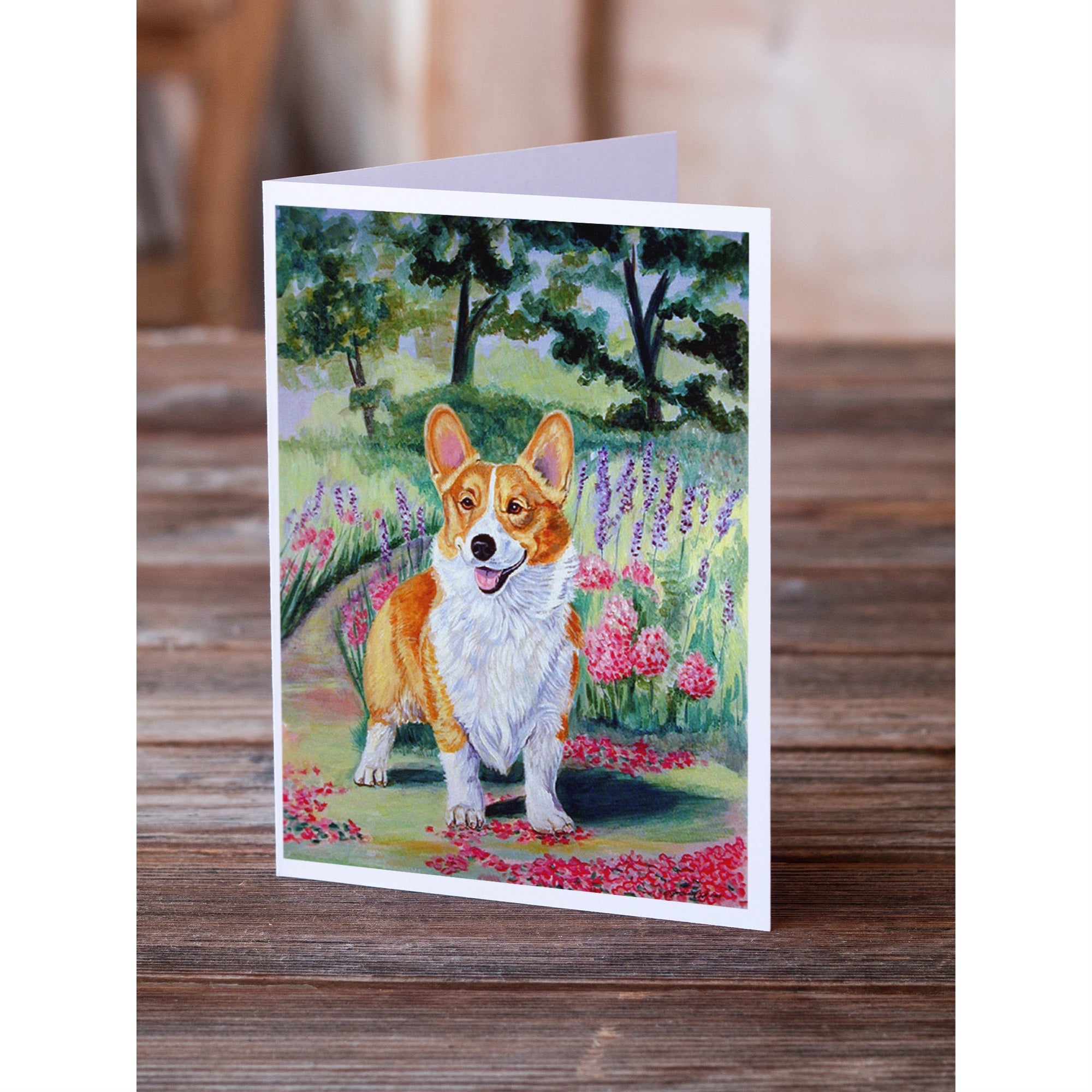 Pembroke Corgi Springtime Greeting Cards And Envelopes Pack Of 8