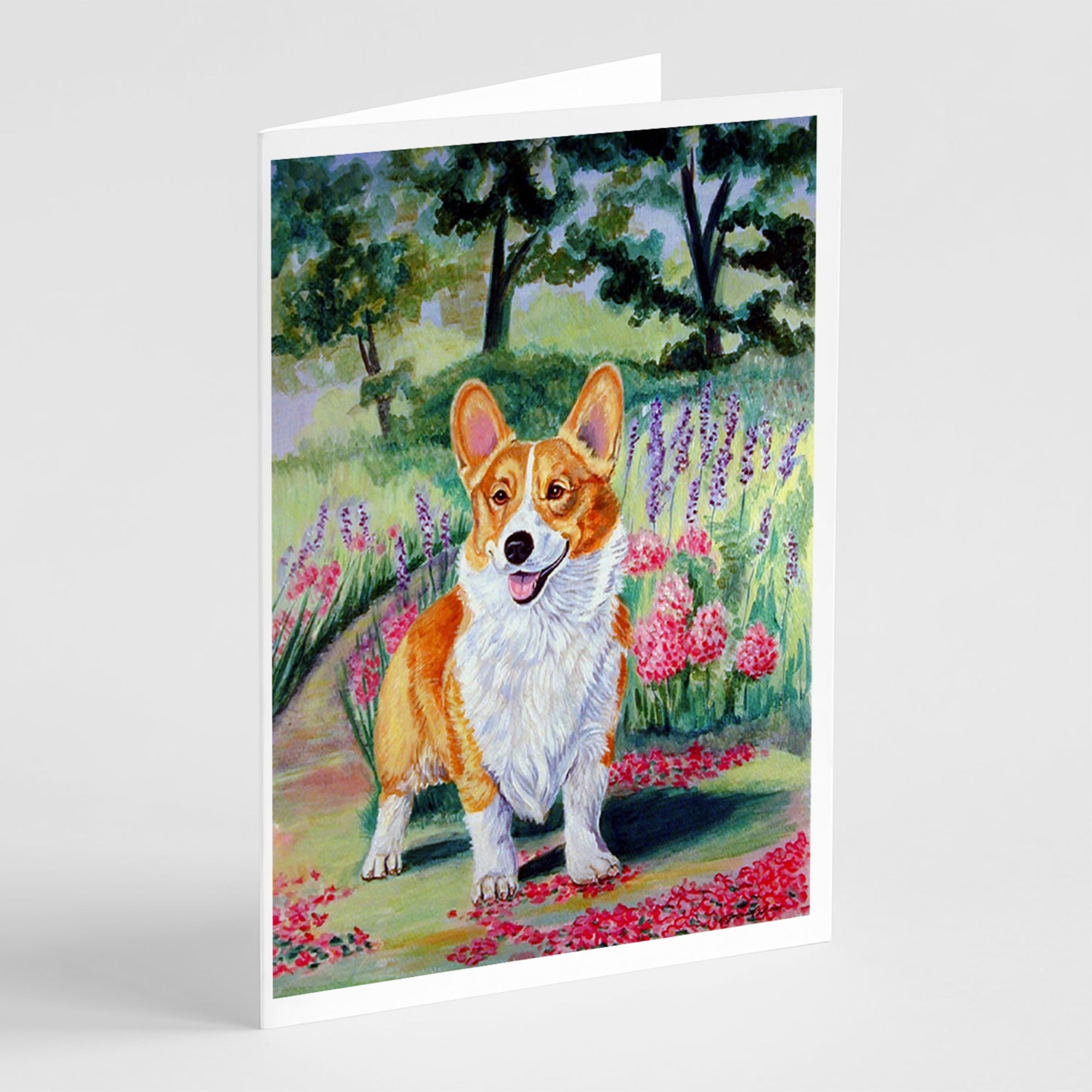 Pembroke Corgi Springtime Greeting Cards And Envelopes Pack Of 8
