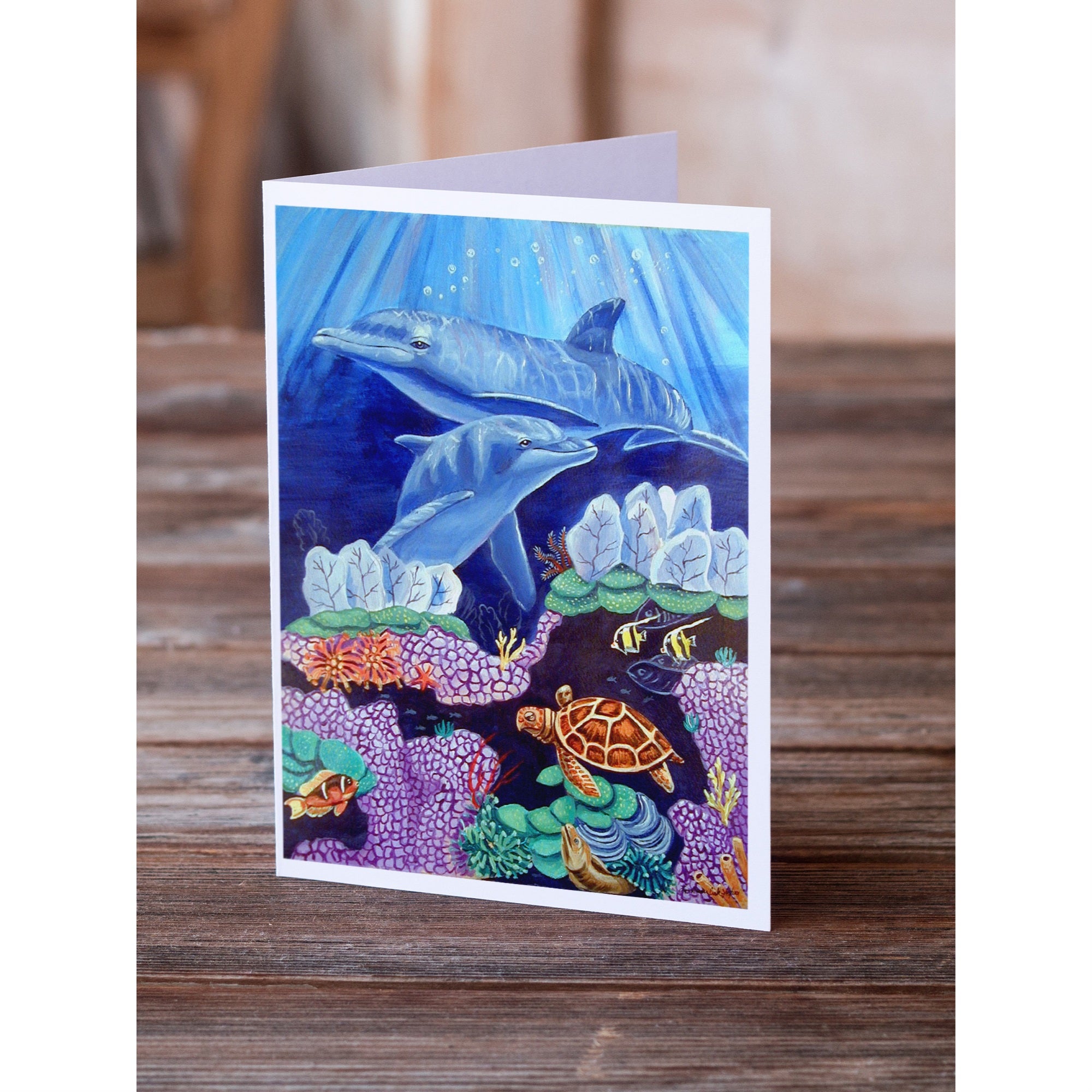 Dolphin Under The Sea Greeting Cards And Envelopes Pack Of 8