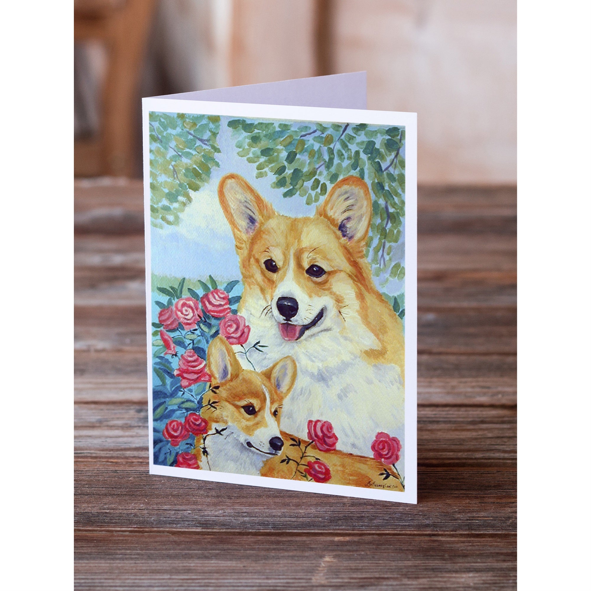 Corgi Momma Loves Roses Greeting Cards And Envelopes Pack Of 8