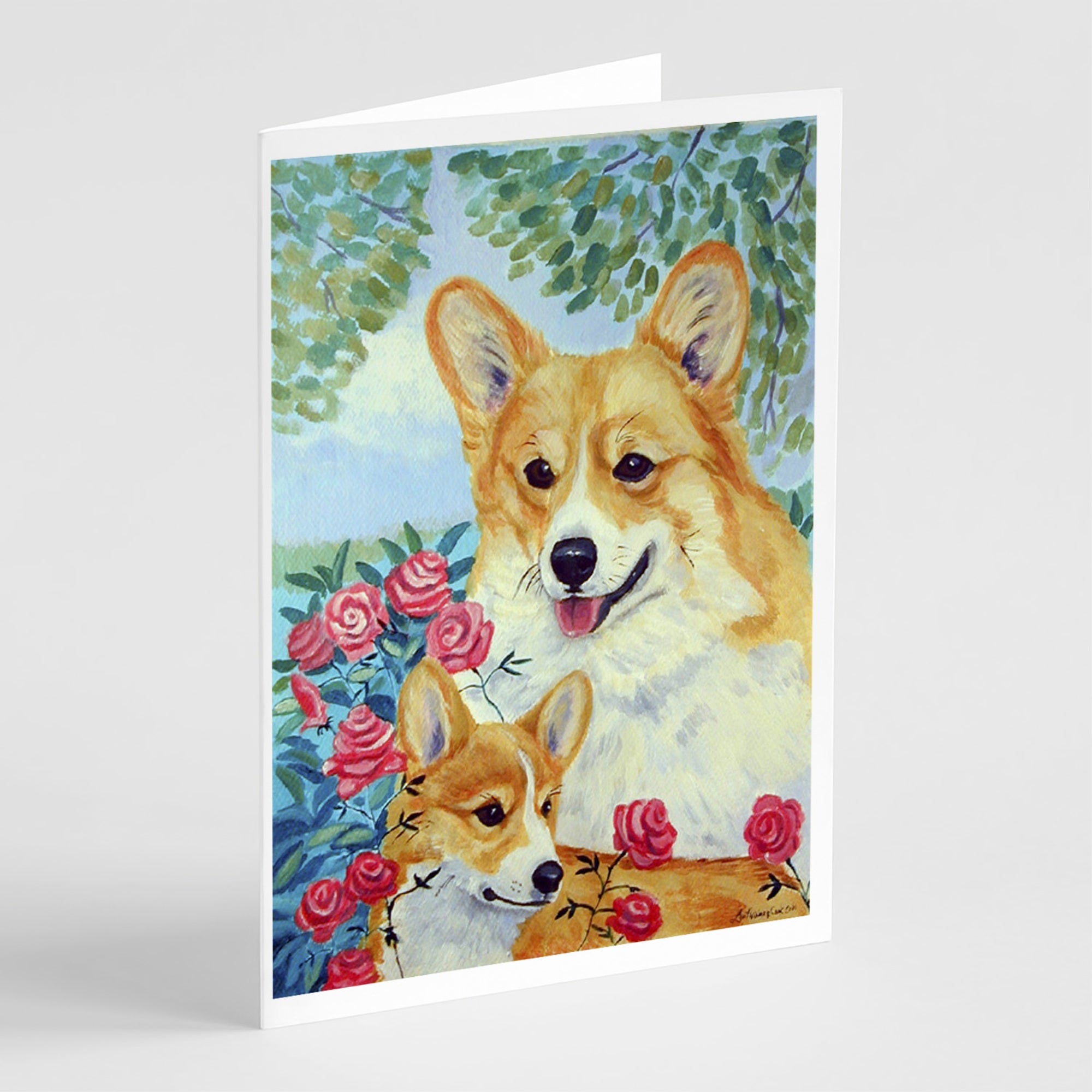Corgi Momma Loves Roses Greeting Cards And Envelopes Pack Of 8