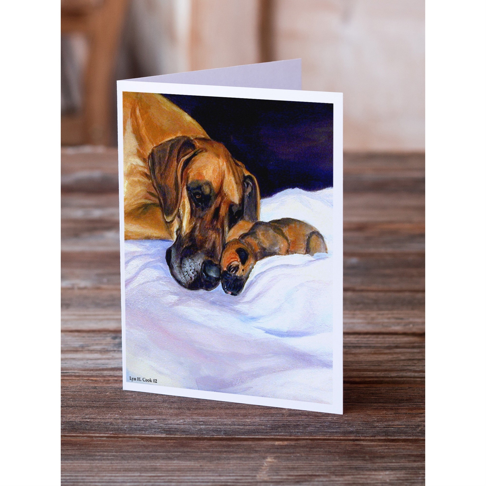 Natural Eared Fawn Great Dane Momma And Puppy Greeting Cards And Envelopes Pack Of 8
