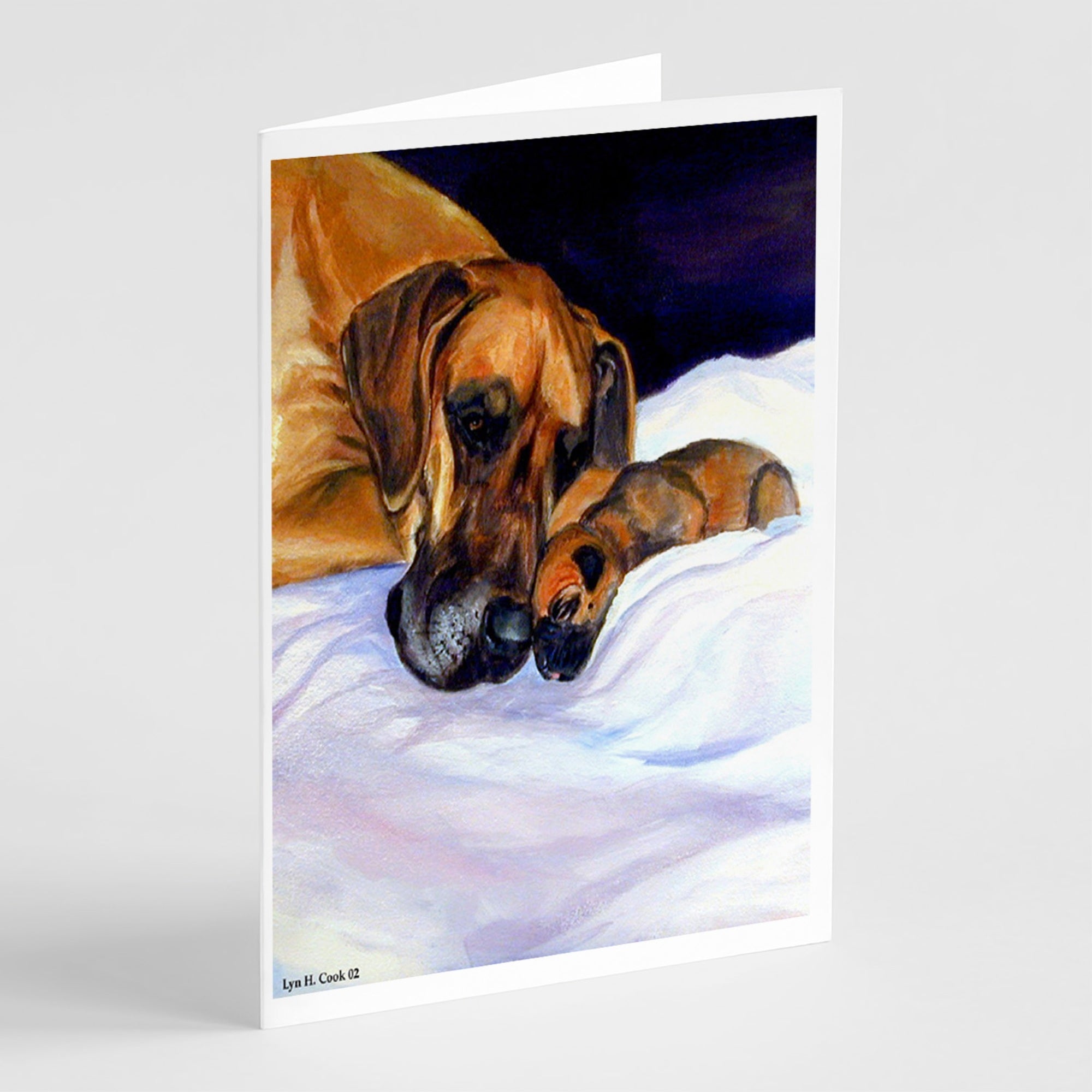 Natural Eared Fawn Great Dane Momma And Puppy Greeting Cards And Envelopes Pack Of 8