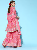 Ishin Women'S Cotton Anarkali Embroidered Gotta Patti Kurta Suit Set With Dupatta & Sharara Kpldyt-20012_Xxl_Pink
