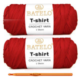BATELO 2 Pack T-Shirt Yarn for Beginner Crochet Bags/Basket/Coaster, 400g/144yds High Elastic Thick Polyester Fabric (Red)