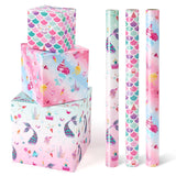 WERNNSAI Mermaid Wrapping Paper - 3 Rolls 17x 120Girls Birthday Wrapping Paper Rolls Mermaid Gift Wrap Paper Kids Pink W