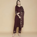Gosriki Women'S Rayon Solid Kurta With Palazzo & Dupatta (Brown L),Brown,,B08X19V79W