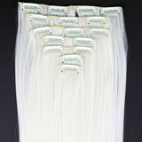 Platinum Blonde Hair Extensions, 24/60cm 130g 7pcs/set Women Long Straight Synthetic Hair Full Head Clip in Hair Extensions Piec