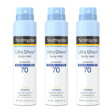 Neutrogena Sunscreen Spray Ultra Sheer Body Mist Broad Spectrum Spf 70 Non-Greasy Water Resistant Body Sunscreen Mist Non-Comedogenic 5 Oz 3 Pack -Like New