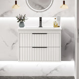 TOLEAD 24 Bathroom Vanity Cabinet with Sink Combo, Floating Vanity Bathroom with 2 Big Drawers and Metal Handles, White