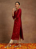 Libas Women'S Chanderi Silk Embroidered Straight Kurta (58010_Red Red Xl