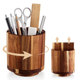 Fullhawl Wooden Rotating Pen Holder 360 Degree Spinning Desk Organizer with Removable Divider Large Pencil Cup for Pens Markers 