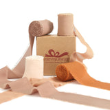 Pretty Jolly Brown Set Chiffon Ribbon for Gift Wrapping 4 Rolls 2 Inch x 5Yd Silk Ribbons Handmade Fringe Fabric Ribbon for Flow