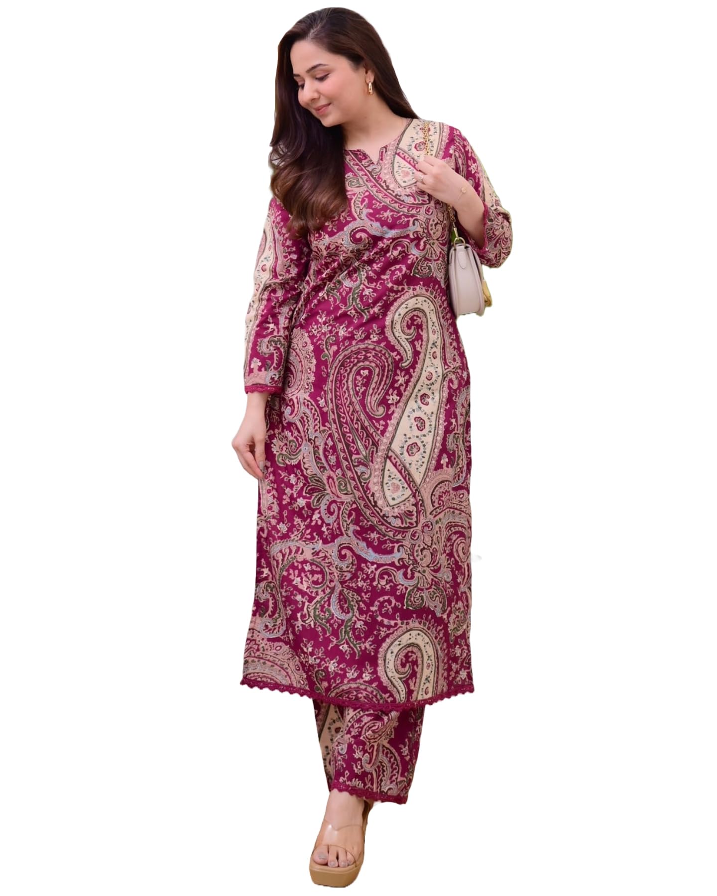Anni Designer Women'S Rayon Viscose Straight Printed Kurta With Pant (Elevate Rani-Vks02_Xl_Pink_X-Large),Pink,XL
