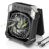 Camping Fan Battery Powered & Solar Powered, Portable Solar Fan 10000mAh Rechargeable Outdoor Fans with Light, Quiet Cordless Fa