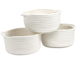 Small Basket with Handle, Set of 3 Cotton Rope White Woven Baskets for Organizing, Cute Mini Tiny Decorative Boho Round Storage 