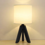 HAITRAL Wooden Tripod Table Lamp with Black Base, Small Table Lamp Bedsides Lamp with Linen Fabric Shade, Nightstand Lamp Cute N