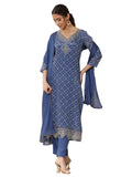 Libas Women'S Silk Blend Kurta Sets (99449_Blue_Xxl)