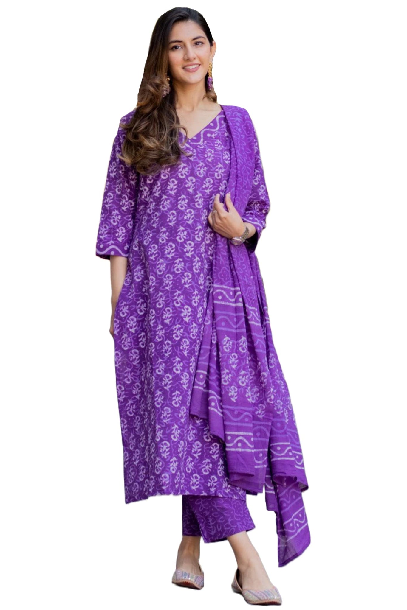 Anni Designer Women'S Rayon Blend Straight Printed Kurta With Pant & Dupatta (Feedback-Begani_Xl_Purple_X-Large),Purple,XL