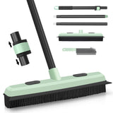 DALIPER Upgraded Rubber Broom Pet Hair Remover with Squeegee 57.9'' Carpet Rake Fur Sweeper Small Detailing Lint Brush to Fluff 