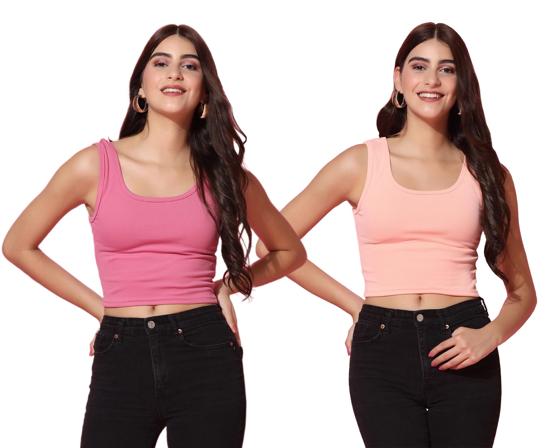 Toplot Women'S Combo Solid Ribbed Scoop Neck Sleeveless Slim Fit Tank Top Pack Of 2 (Combo-5069-Pch-Pnk-Xl),Peach-Pink,,B0CG5JXWHT