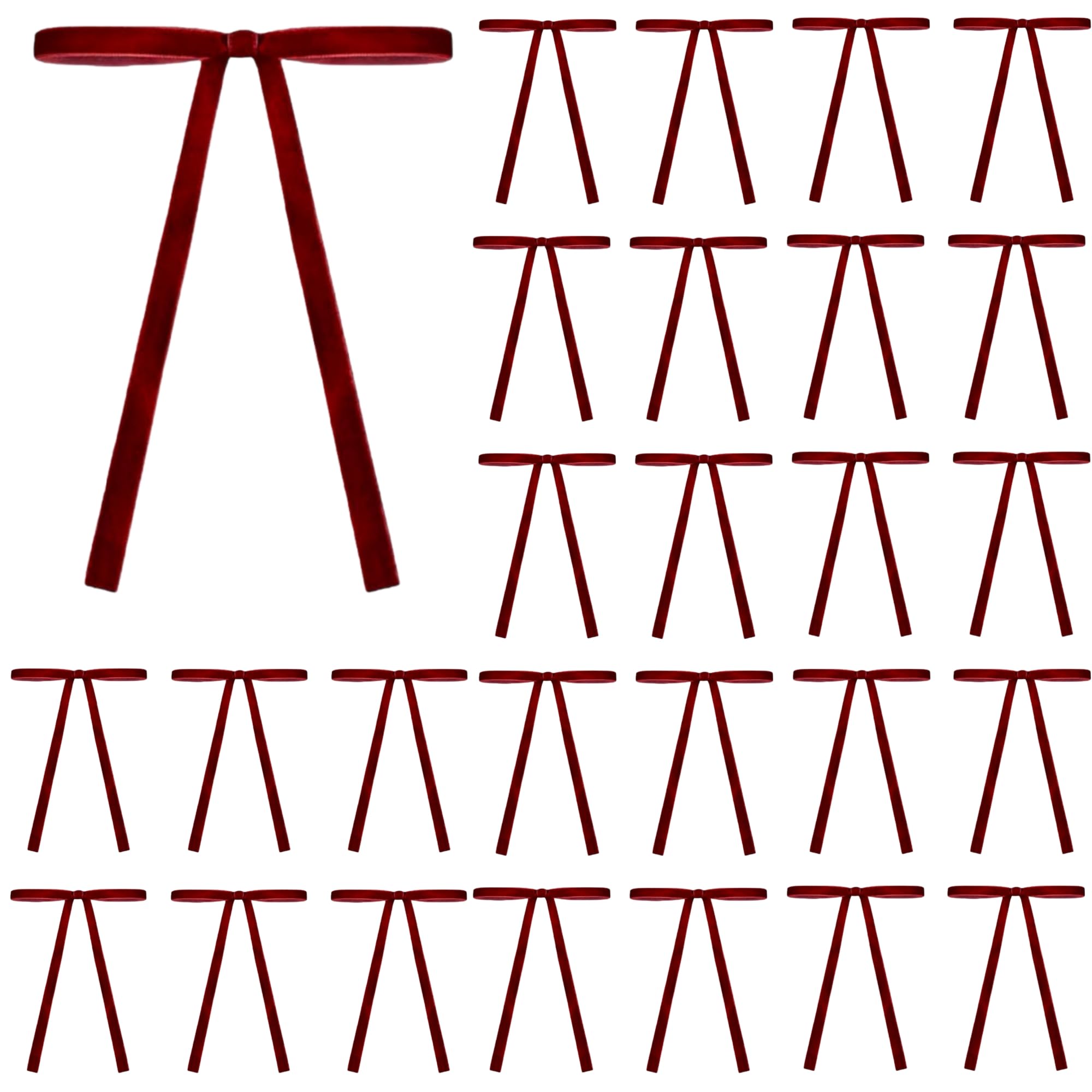 Meseey 30 Pcs Burgundy Velvet Christmas Bows 5 x 7 Inch Rustic Vintage Wedding Velvet Ribbon Gift Bows for Tree Wreath Garland H