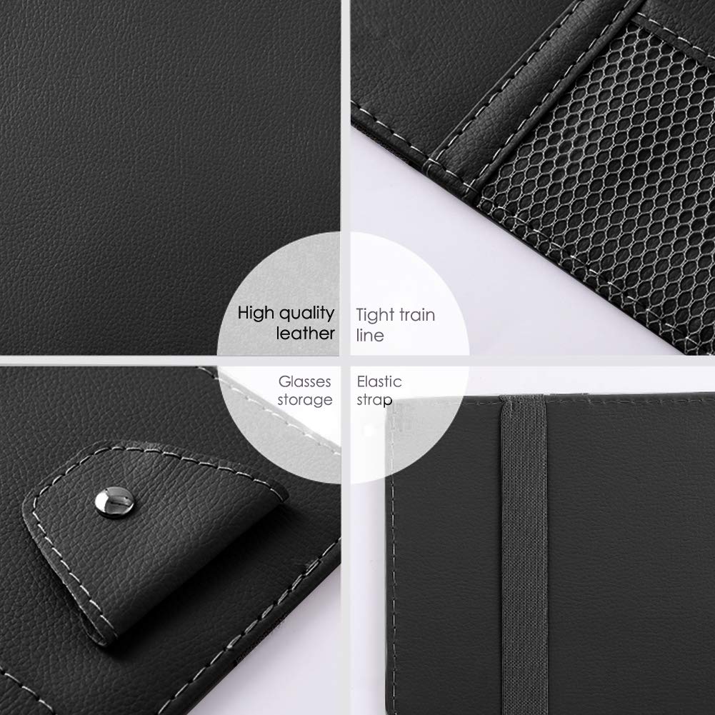 Leather Car Sun Visor Organizer with Net & Zipper, Ultra Light, Ultra Thin Design, Auto Interior Accessories Storage Pocket Pouc
