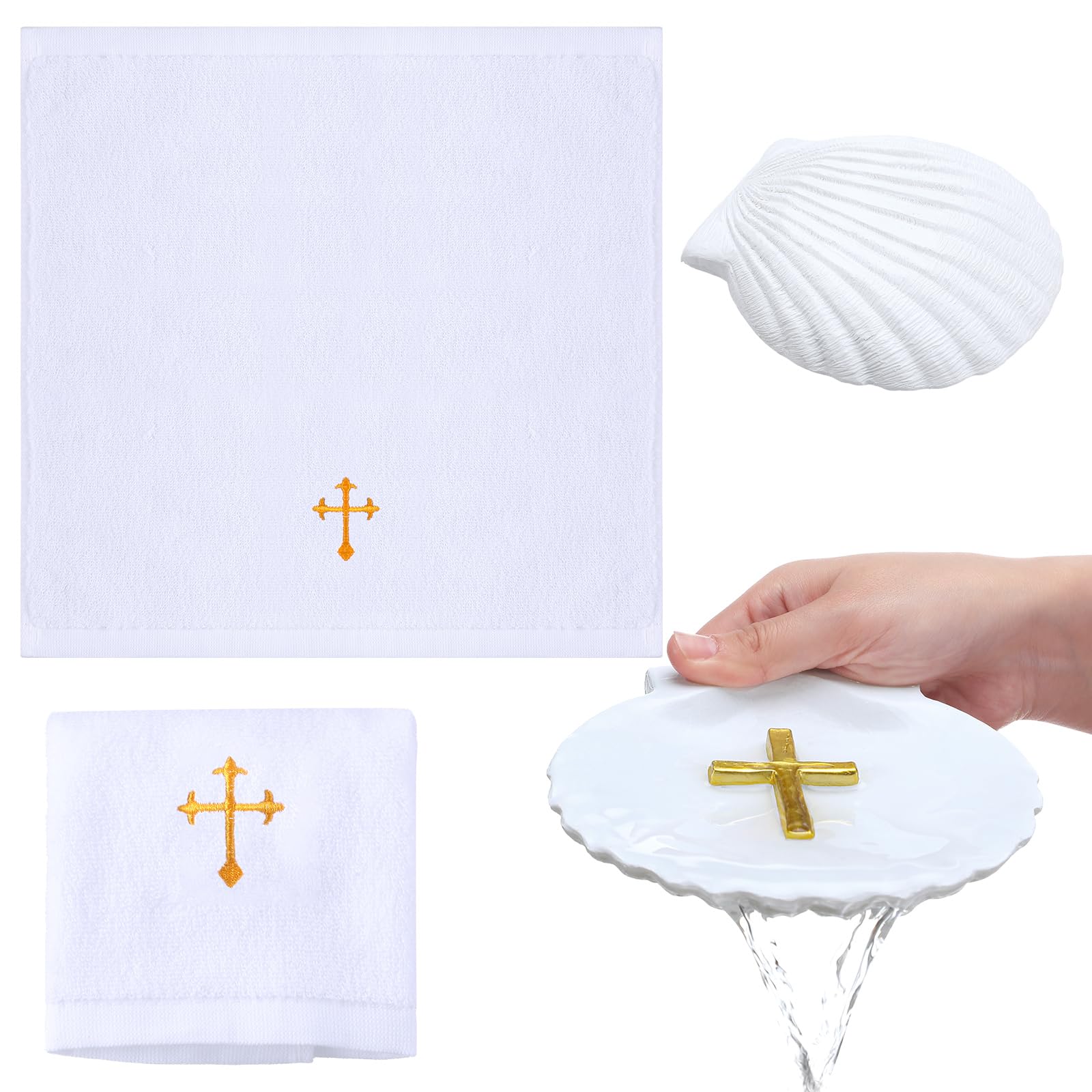 SmoothNovelty Baptism Towel Shell Set for Boys Girls Baptism Towel with Shell Set Baptismal Cloth Christening Towels with Embroi