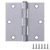 9-Pack Brushed Chrome Interior Door Hinges - 3.5-inch x 3.5-inch - Square Corner Radius Steel Door Hinge - Fits Standard Doors -